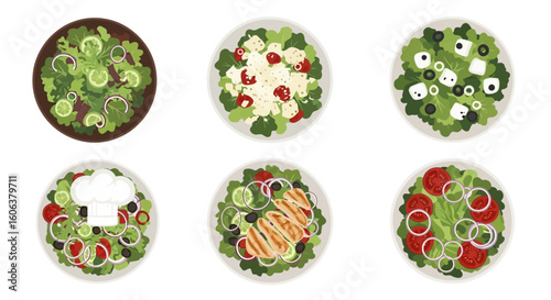 Salad Set Healthy Food Vector.