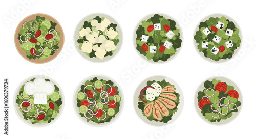 Salad Collection Healthy Diet Food Vector.