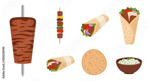 Kebab set Grilled meat with wrap and sauce.