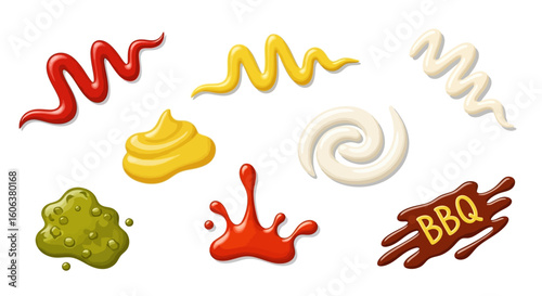 Sauces Set Ketchup with Mayo, and Mustard Isolated.