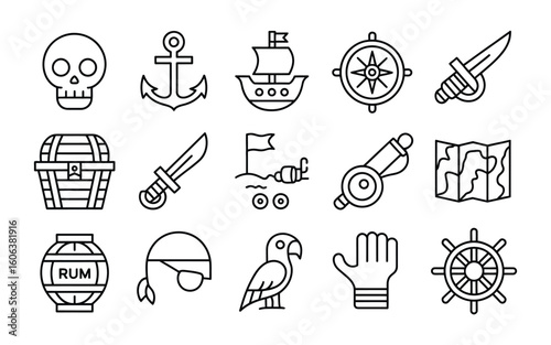 Pirate Adventure and Treasure Hunt Vector Set - Nautical, Caribbean, and Swashbuckler Icons