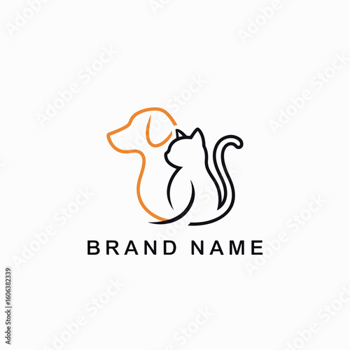 Minimalist pet logo featuring dog and cat silhouettes ideal for veterinary clinic branding. Pet logo design shows unity and care, suited for animal product company marketing materials.