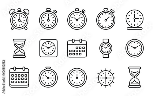 Time and Clock Management Vector Set - Punctuality, Schedule, and Measurement Icons