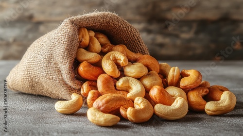 Cashews spilling from burlap sack (2)