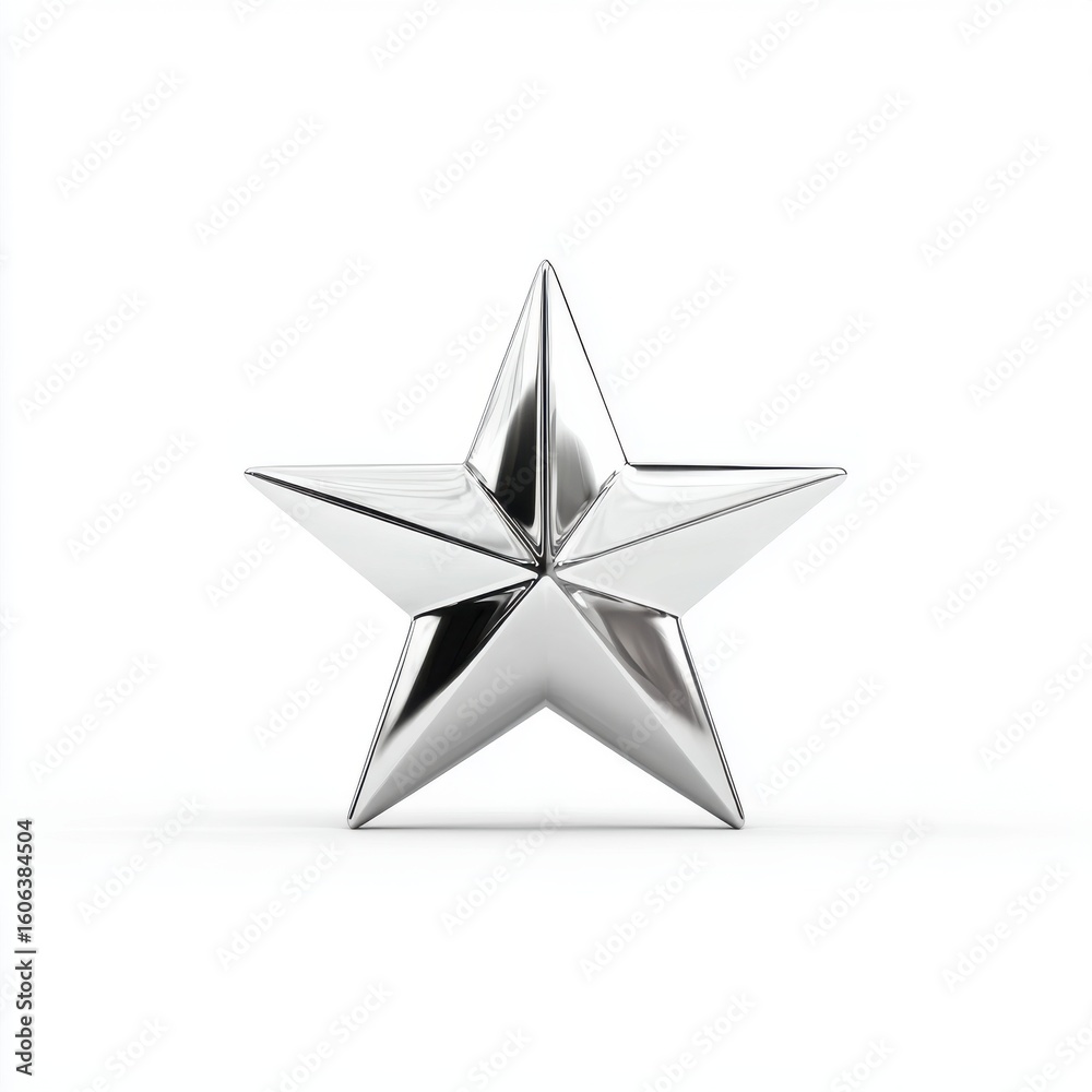 Obraz premium Silver Metallic Star on White Background 3D Render