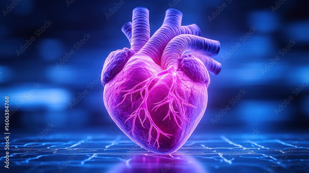 Fototapeta premium 3D heart, vibrant purple-pink glow