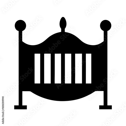 Black silhouette of a baby crib isolated on white background