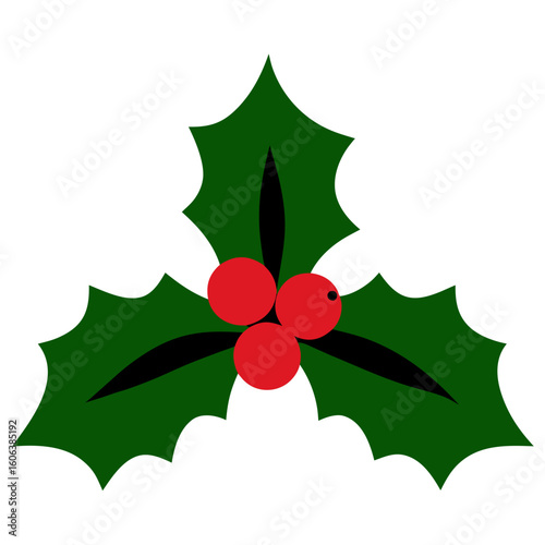 Silhouette of a holly leaf with berries isolated on white background