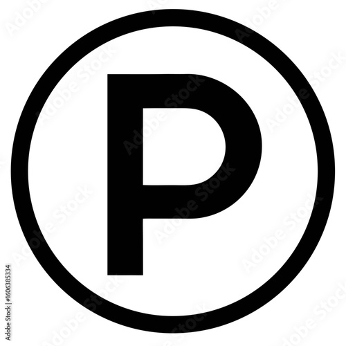 Silhouette of a parking sign with a p inside a circle isolated on white background