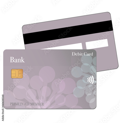 Purple gray transparent credit card design with chip