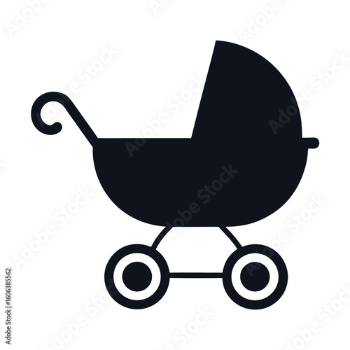 Classic baby carriage silhouette isolated on white background