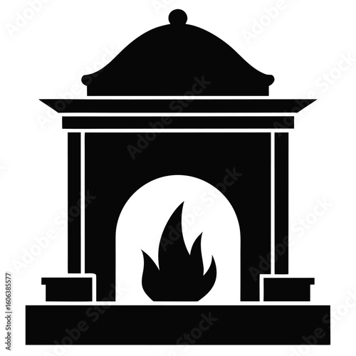 Silhouette of a fireplace mantel decoration isolated on white background
