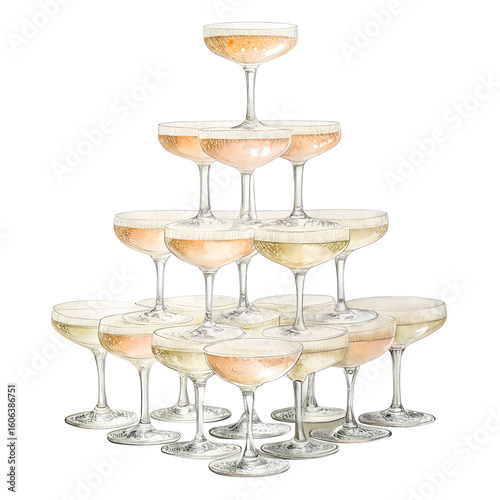 Champagne Flutes Tower on Transparent Background