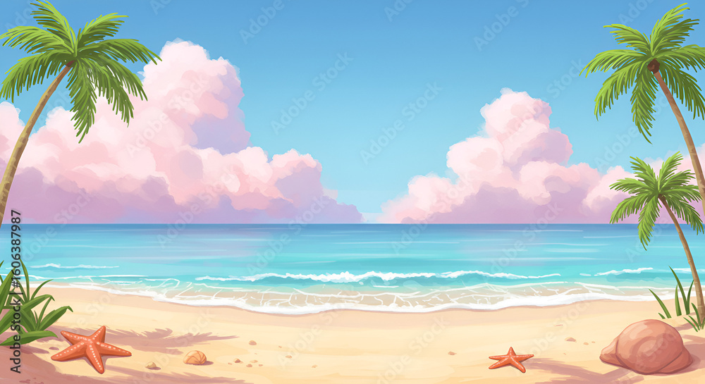Obraz premium Tropical beach scene, pastel colors