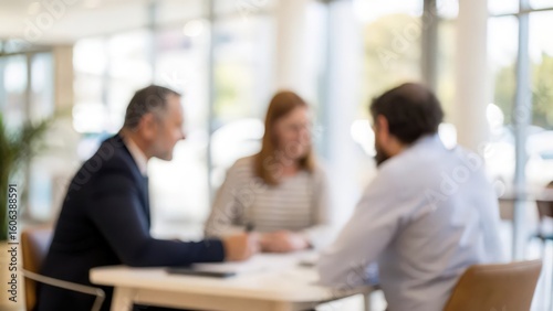 Loan Consultation Area Blur – Blurry Background with Client Meeting Scene
