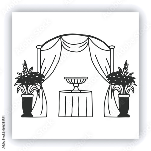 Red and gold theater curtains, richly detailed, are depicted. The curtains are a deep red with sections of rich gold. Pleats and folds of the fabric are meticulously rendered, giving a sense of drap