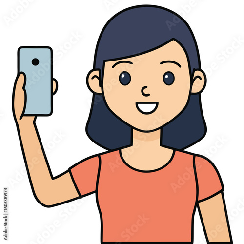 Vector Art Woman Taking a Selfie: Mobile Phone Photography Illustration