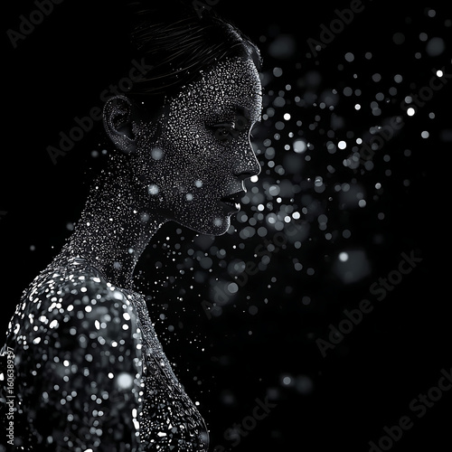 Mental Health. A majestic black silhouette of a woman standing tall against a deep, dramatic dark background. AI-generated