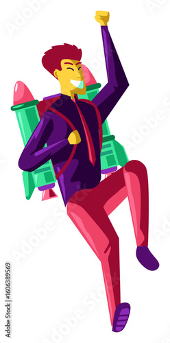 man wearing jetpack character illustration