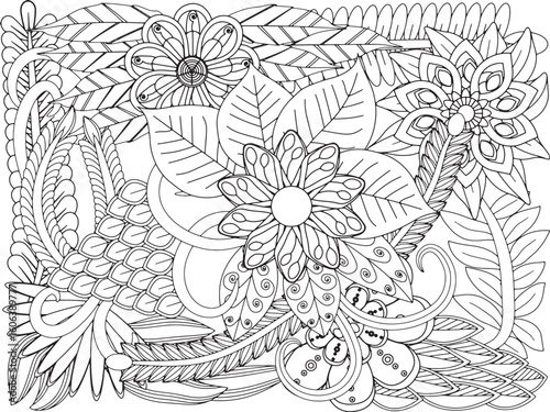 doodle floral pattern black white page