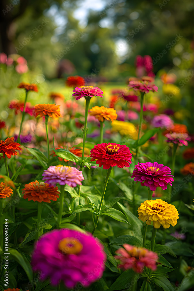 Obraz premium Colorful Symphony: A Serene Escape in the Vibrant and Lush Zinnia Garden Awash with Nature's Creative Splendor