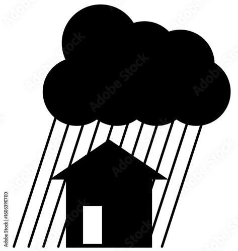 家に大雨が降るシルエットアイコン