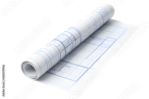 Rolled up blueprints architectural design house plan home building construction