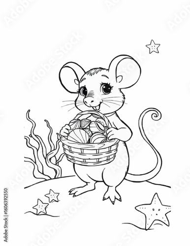Cartoon mouse, coloring book. 