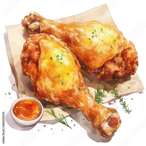 fried chicken drumstick clipart fast food element watercolor style isolated on white background