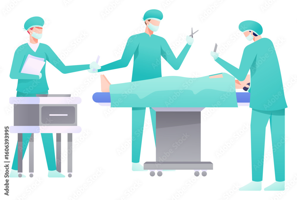 surgery process with assistants doctor illustration surgery process with assistants doctor illustration