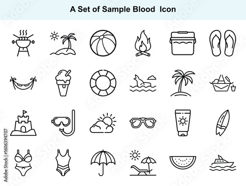Collection of twentyfour summer themed simple line art icons