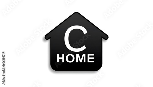 Black house-shaped icon with the letter 