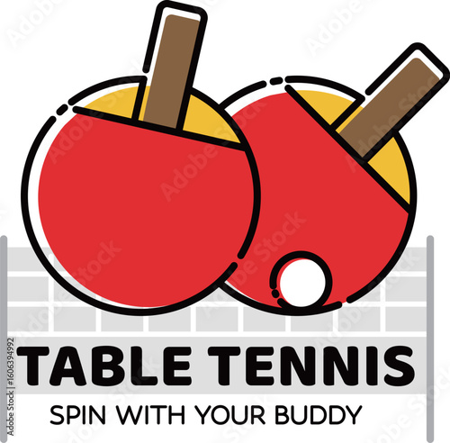 Minimal Ping Pong Icon – Vector Table Tennis Racket and Ball Illustration