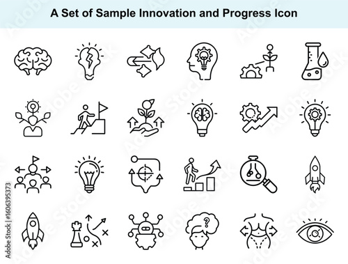 Black line icon set represents business innovation concept perfectly