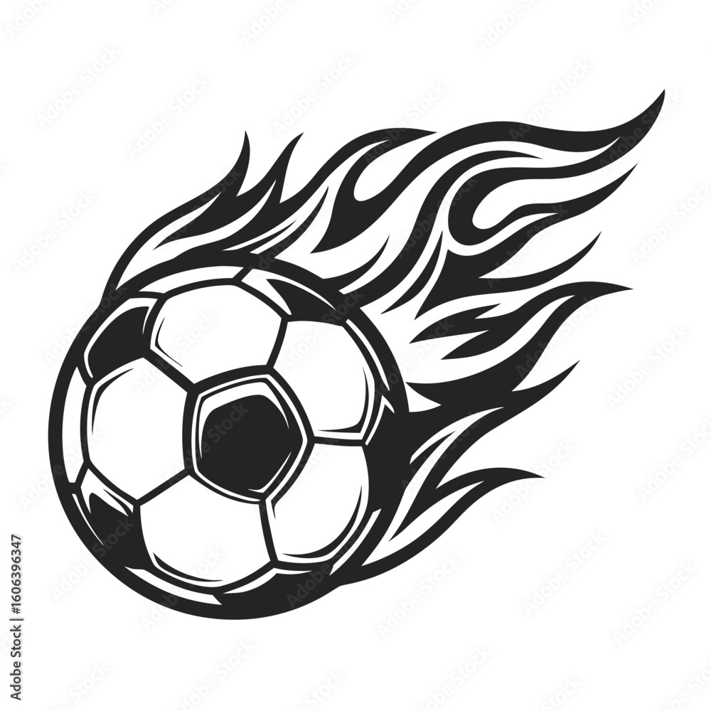 Obraz premium Black soccer ball with fiery flames on white background football sport