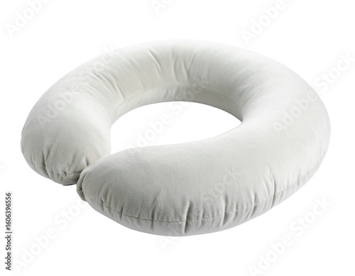 A U-shaped neck pillow, essential for long journeys, isolated on a clean white background.