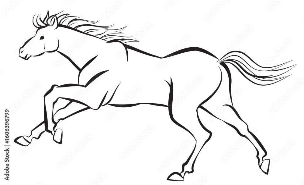 Obraz premium 筆書き風の走る馬のイラスト、午年の年賀状素材