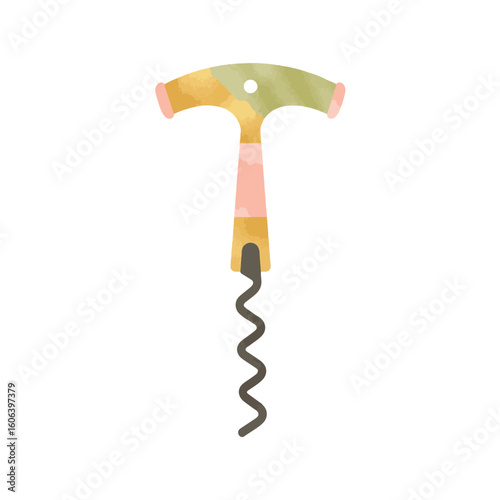 Pastel corkscrew design with gold and olive accents on white background