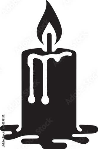 Melting wax candle vector, simple black silhouette