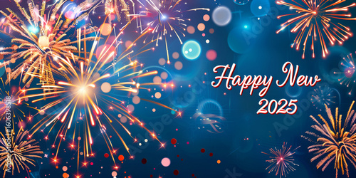 Colorful Fireworks with Happy New Year 2025 Greeting — Fireworks Originated Over 1,000 Years Ago in Ancient China