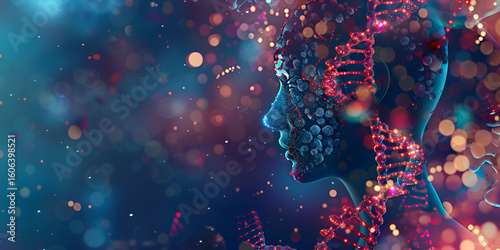 Futuristic Human DNA and AI Concept Background — Human DNA Sequencing Completed in 2003