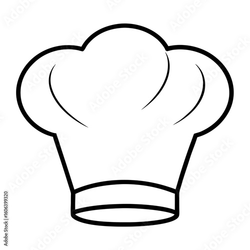 Line art of a chef s hat with folds isolated on white background