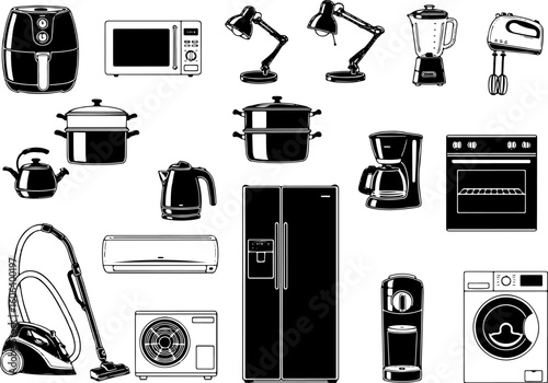 Vector art of collection of kitchen and home appliances