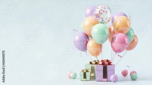 Pastel Birthday Balloons And Gifts Celebration Background
