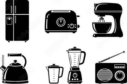 Vector art of collection of modern kitchen appliances for everyday use