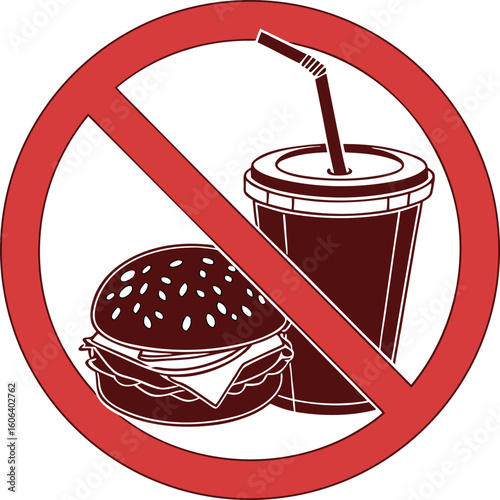 Prohibition sign with burger and drink no food no drink