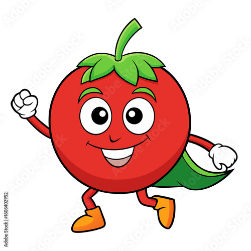 Cartoon cherry tomato acting as superhero vector