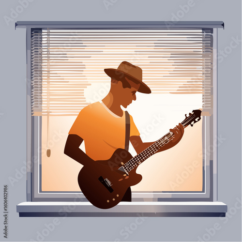 Man Playing Guitar by the Window