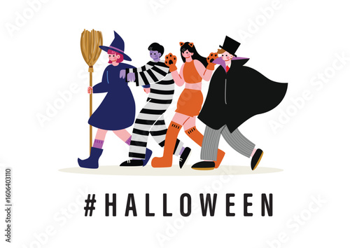 ハロウィンのコスプレをする男女
