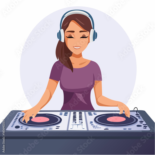 Female DJ Operating a Professional Turntable